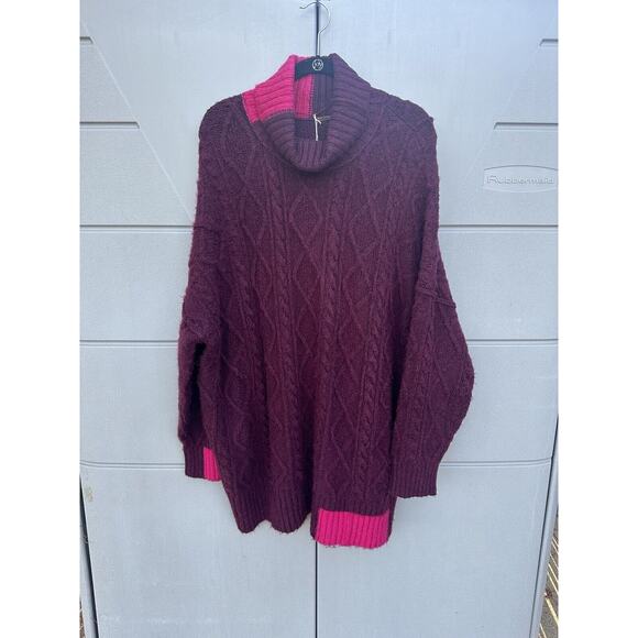 Free People Forever Oversized Cable Knit Sweater Dress Sz M/L Maroon Fuchsia - Picture 1 of 11